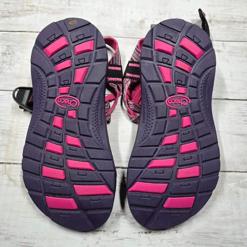 Chaco Z/1 Ecotread Strappy Athletic Sandals Kid 3 Pink Purple Chevron Water Shoe